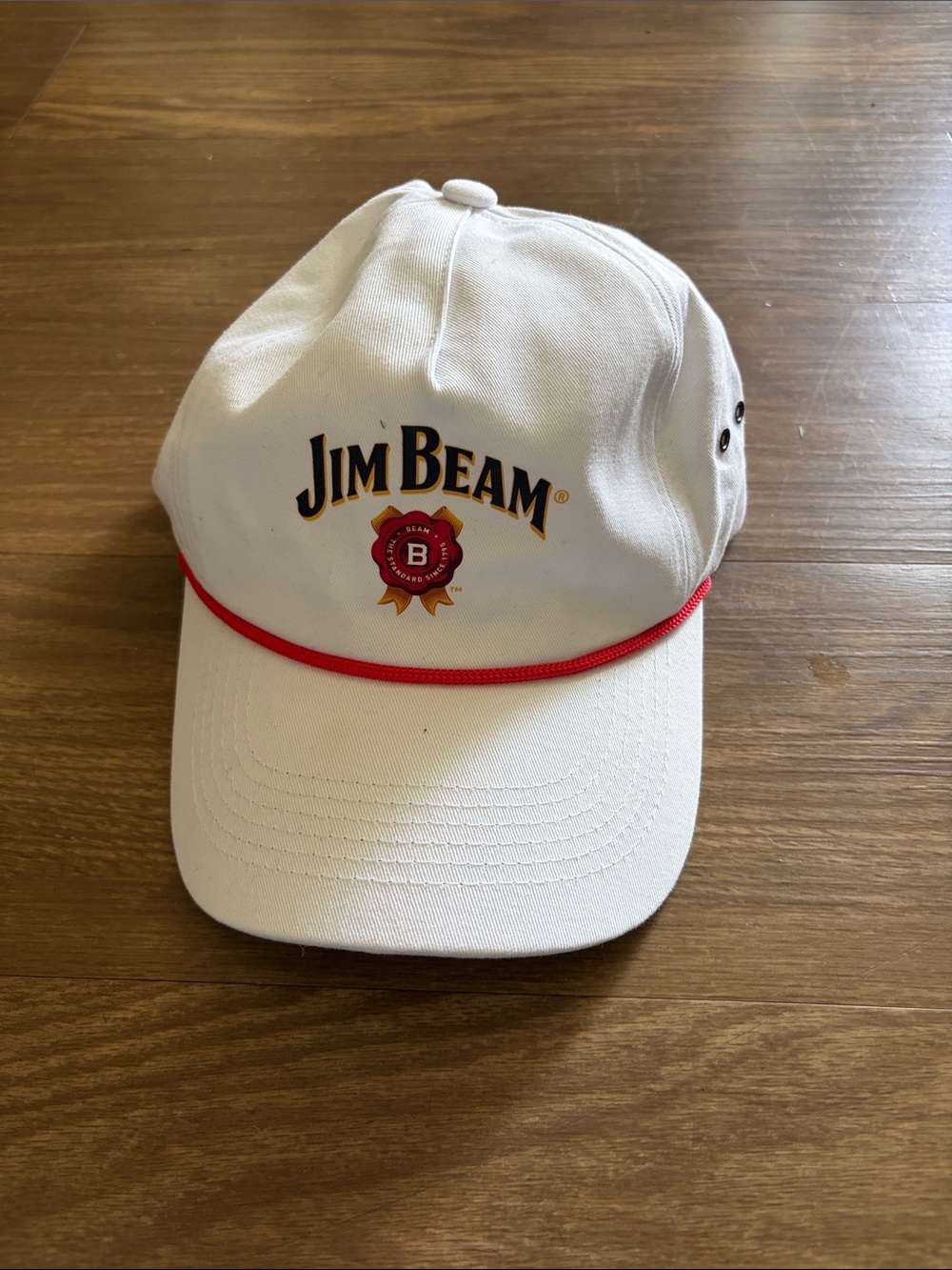 Jim Beam White Logo Baseball Cap with Red Rope Trim